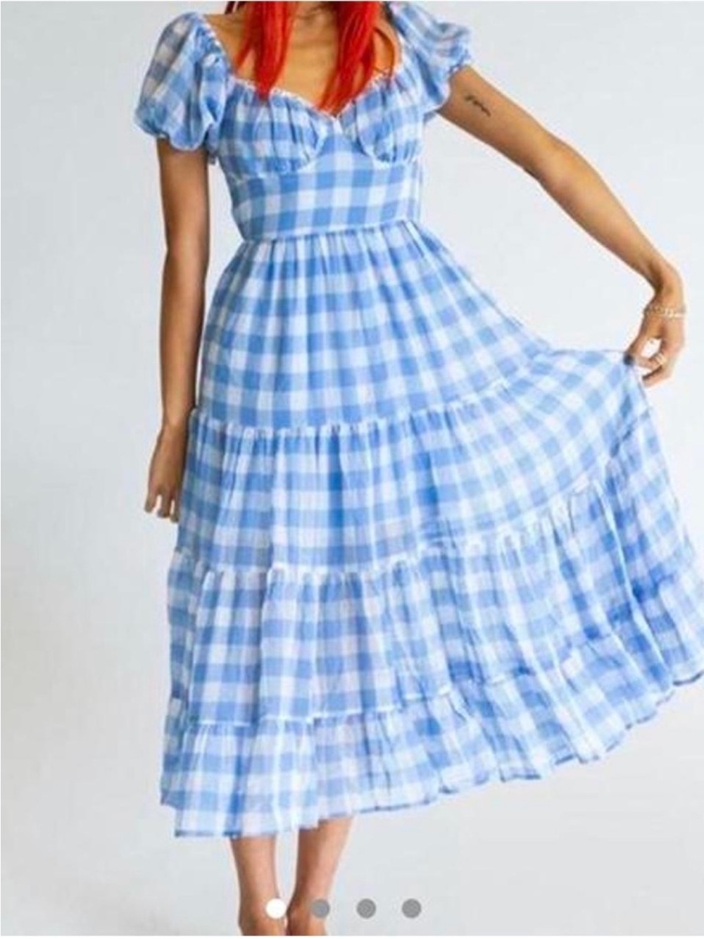 Princess Polly Blue Gingham Puff-Sleeve Maxi Dress